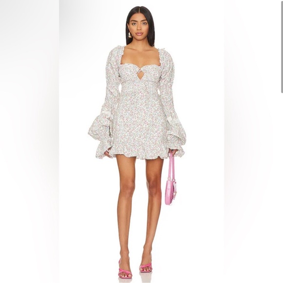 For Love And Lemons Floral Mini Dress - White and Pink - Picture 2 of 7